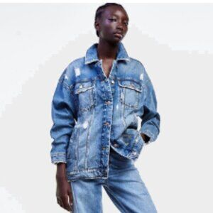 Zara - Oversized Distressed 80's Vibe Oversized Denim Jacket